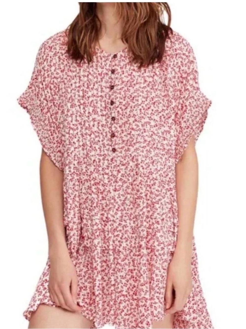Free People One Fine Day Floral-Print Mini Dress SIze Small Red White Festival